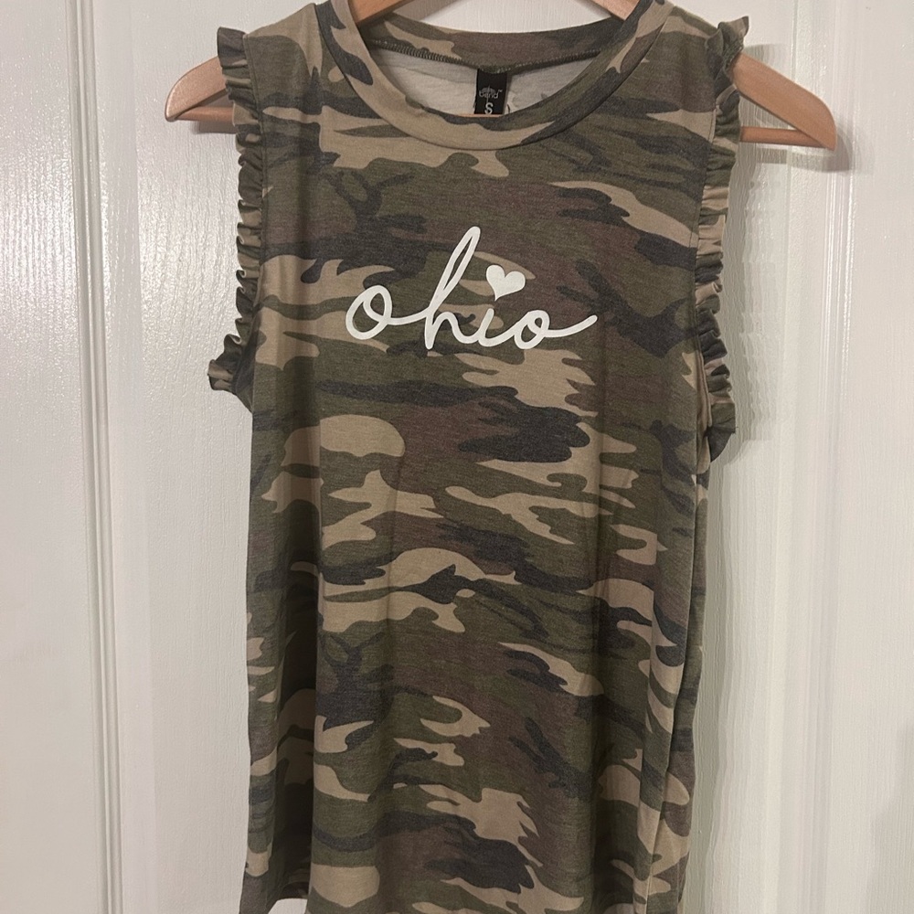 Women's ruffle sleeve Camo Top